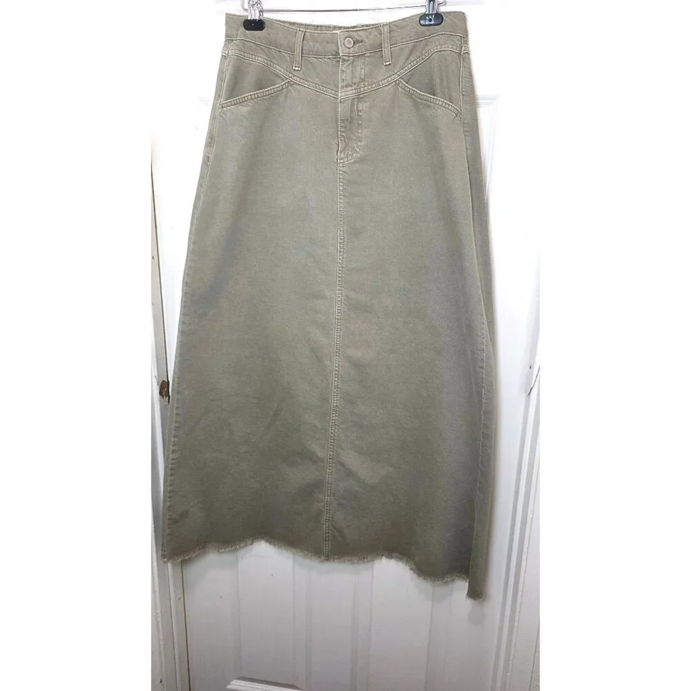 We The‎ Free Women's Denim Maxi Skirt Size 12 festival Sunday Green Raw Hem